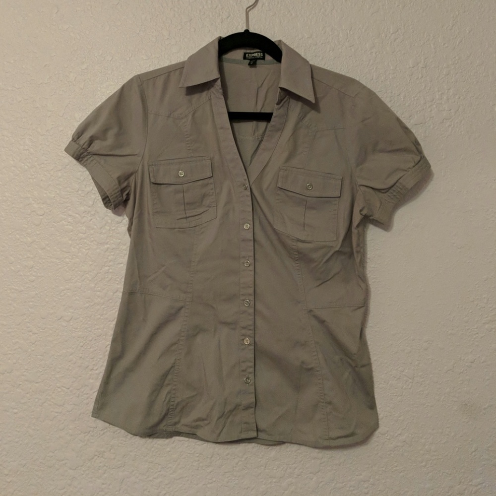 Express Grey Button Down Top